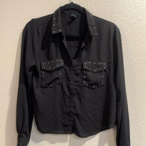 Black sheer button down